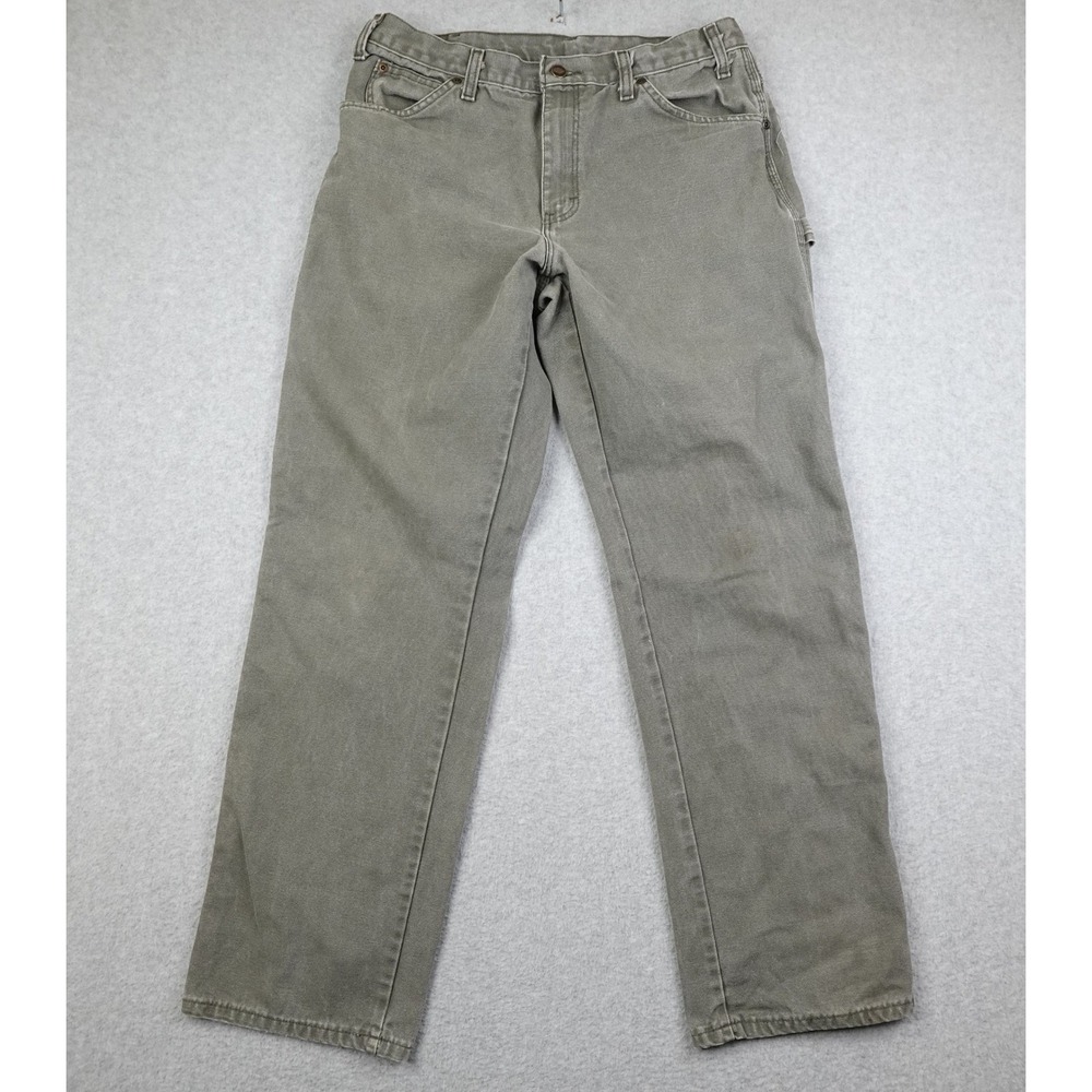 Dickies Relaxed Fit Carpenter Jeans Mens 33x32 Washed Green Canvas Work Pants